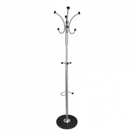 Вешалка-стойка BRABIX "CR-855" на мраморном диске, металл, 4+3 крючка, цвет серебристый, 606434