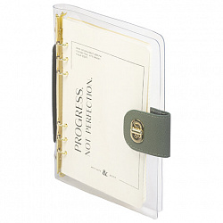 Блокнот А5 180x235 мм, BRAUBERG "Fabulous", гибкий, на кольцах, застежка, 80 л., оливковый, 116195