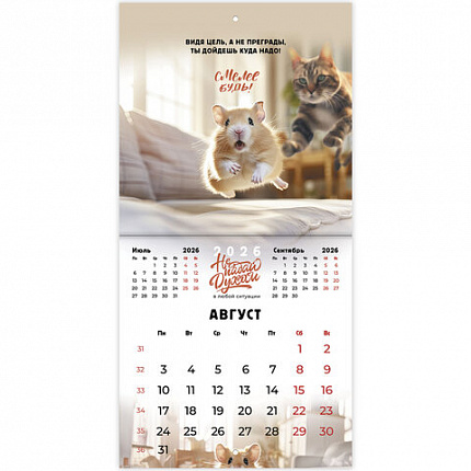 Календарь настенный перекидной 2026 г., BRAUBERG, 12 листов, 21,4х21,4 см, МИНИ, "Не падай духом", 116942