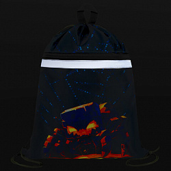 Мешок для обуви BRAUBERG, с петлей, светоотражающая полоса, 2 отделения, 46х36 см, "Fire spider", 273450