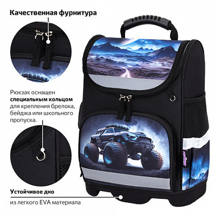 Ранец ЮНЛАНДИЯ WISE, 1 отделение, 3 кармана, устойчивое дно, Space driver, 37х29х15 см, 273163