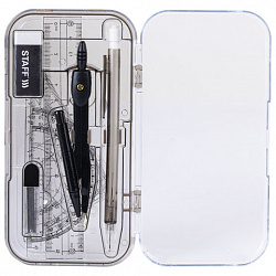 Готовальня STAFF "College" 9 предметов: циркуль 120 мм, чертежные принадлежности, механический карандаш, пластиковый пенал, 210863