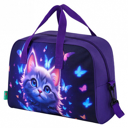 Сумка для занятий с плечевым ремнем, подкладкой BRAUBERG KIDS с ручками, 35x25x15 см, "Curious cat", 273291