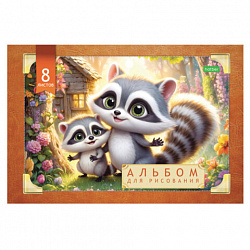 Альбом для рисования А4 8 л., скоба, обложка офсет, HATBER ECO, 205х290 мм, Ассорти (5 видов), 081950, 8А4C