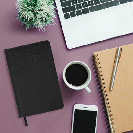 Ежедневник датированный 2026, А5, 138x213 мм, BRAUBERG "Comodo", под кожу, черный, 117049