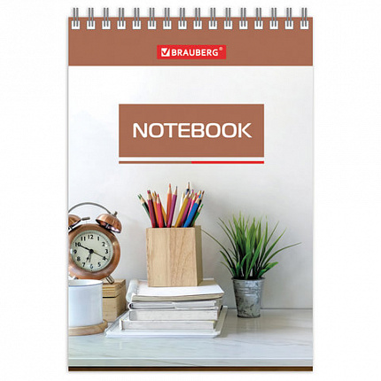 Блокнот МАЛЫЙ ФОРМАТ (97х145 мм) А6, 40 л., гребень, картон, клетка, BRAUBERG, "Идеальный офис", 129823