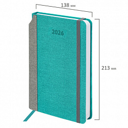 Ежедневник датированный 2026 А5 138x213 мм, BRAUBERG "Mosaic", под кожу, держатель для ручки, бирюза, 117110