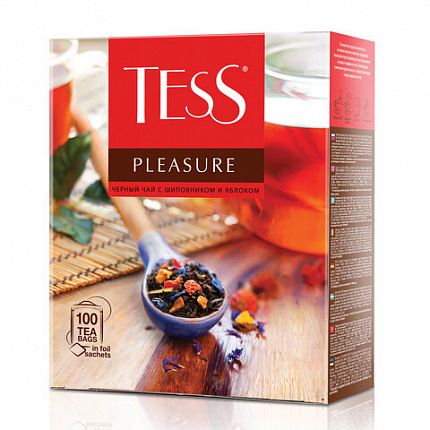 Чай TESS "Pleasure" черный с шиповником, яблоком, лимонным сорго, 100 пакетиков в конвертах по 1,5 г, 0919-09