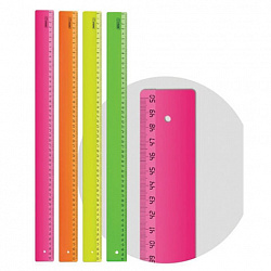 Линейка пластиковая 50 см, "Neon", неоновая, ассорти, ЛН-31443
