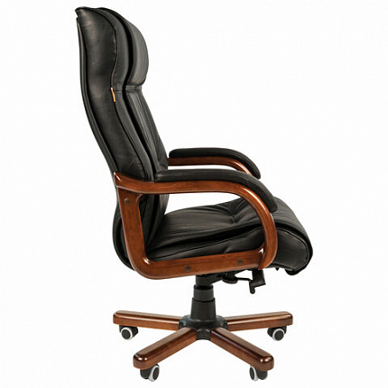 Кресло из натуральной кожи Chairman CH 653, дерево, черное, 7001203