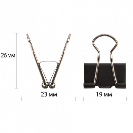 Зажимы для бумаг ОФИСМАГ, КОМПЛЕКТ 12 шт., 19 мм, на 60 листов, черные, картонная коробка, 225154