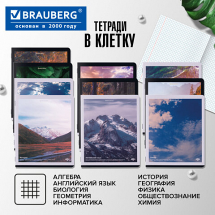 Тетради предметные, КОМПЛЕКТ 12 ПРЕДМЕТОВ, 48л, матовая ламинация, BRAUBERG, ПРИРОДА, 405606