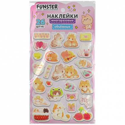 Наклейки объемные "Яркий микс", 19х13,5 см, ассорти 12 видов, FUNSTER (ФАНСТЕР), 666087