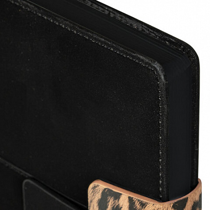 Ежедневник недатированный А5 138х213 мм, BRAUBERG "Safari", под кожу, магнит, 160 л., Leopard, черный, 116592