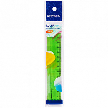 Линейка пластиковая 15 см BRAUBERG "FRUITY", тонированная, ассорти, 210765