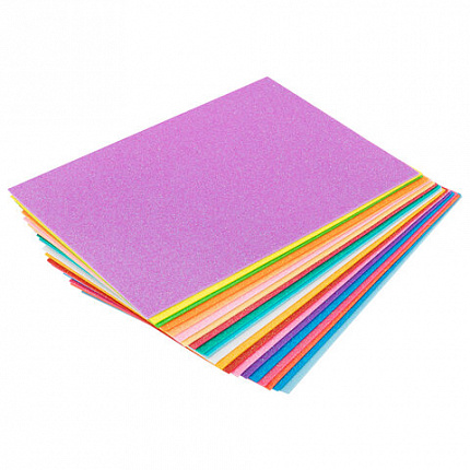 Пористая резина/фоамиран А4, 2 мм, НАБОР, 20 листов, 20 цветов, пастельные цвета, блестки, ОСТРОВ СОКРОВИЩ, 665665