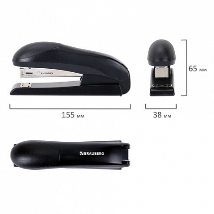 Степлер №24/6, №26/6 BRAUBERG "UNIVERSAL+", до 30 листов, полнозагрузочный,на 150 скоб, черный, 272719