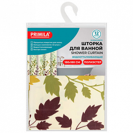 Шторка для ванной ПОЛИЭСТЕР, 180х180 см, кольца в комплекте, ФЛОРА, PRIMILA (ПРИМИЛА), 700080