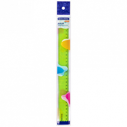 Линейка пластиковая 30 см BRAUBERG "FRUITY", тонированная, ассорти, 210767