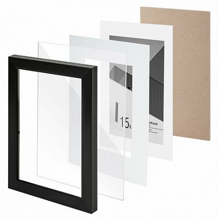 Рамка 15х21 см с паспарту 10х15 см небьющаяся, багет 20 мм, пластик, BRAUBERG "New Age", черная, 391273