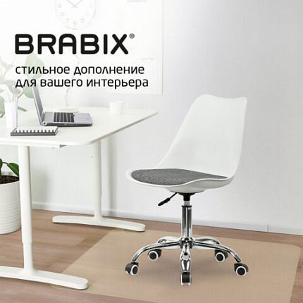 Кресло стул BRABIX "Eames MG-310 CH", хром, пластик белый, ткань серая, 532924