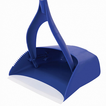 Совок для мусора КОМПЛЕКТ щетка + 2 рукоятки по 66 см металлические, резиновая кромка, синий, LAIMA, 601474