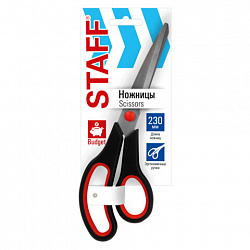 Ножницы 230 мм, бюджет, резиновые вставки, черно-красные, STAFF ECO, 238946