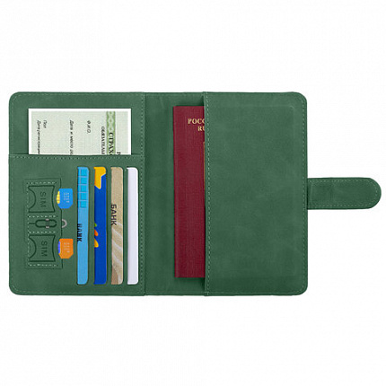 Обложка для паспорта и документов с защитой от считывания, 9 карманов, магнит, экокожа, зеленая, BRAUBERG, 238758