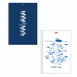 Тетрадь А4 80 л., HATBER, гребень, клетка, Soft-touch ламинация, цветной срез, "Рыба моя" (микс), 090167, 80Т4лВ1гр