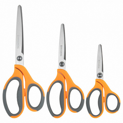 Ножницы BRAUBERG "PROFESSIONAL" 3 шт. (135, 180, 210 мм), серо-оранжевые ручки, ВЫГОДНАЯ УПАКОВКА, 272981
