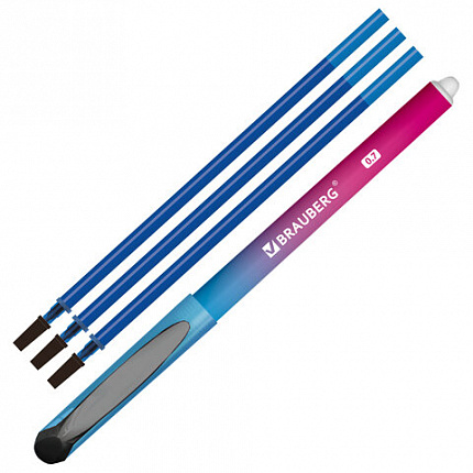 Ручка стираемая гелевая BRAUBERG "Grade", СИНЯЯ, 3 сменных стержня, узел 0,7 мм, линия письма 0,5 мм, 144209
