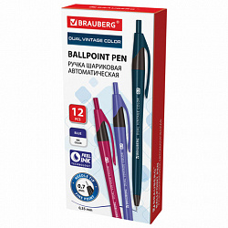 Ручка шариковая масляная автоматическая BRAUBERG "DUAL VINTAGE COLOR", СИНЯЯ, пишущий узел 0,7 мм, линия письма 0,35 мм, 144328
