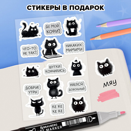 Скетчбук, слоновая кость 140г/м 130х210мм, 80л, софт-тач, резинка, наклейки, FUNSTER, "Черный котик", 117781