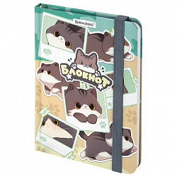 Блокнот с резинкой в клетку 96 л., МАЛЫЙ ФОРМАТ А6, 109х148 мм, BRAUBERG, кросс-серия "МИЛЫЕ КОТЫ", 116991