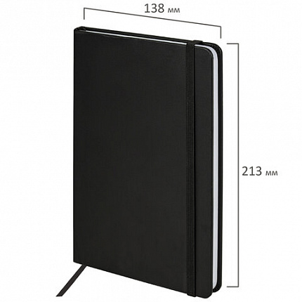 Блокнот А5 138x213 мм, BRAUBERG "Basic", под кожу, 80 л., клетка, черный, 116227