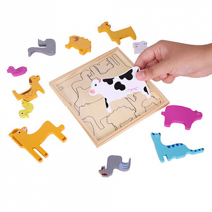 Пазл деревянный развивающий для детей "Домашние животные", 17х17 см, BRAUBERG KIDS, 665251