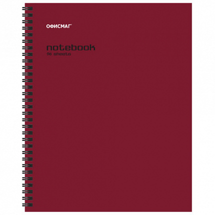 Тетрадь А5, 96 л., ОФИСМАГ, гребень, клетка, обложка картон, БОРДОВАЯ, 405638