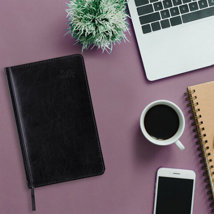 Ежедневник датированный 2026, А5, 138x213 мм, BRAUBERG "Rainbow", под кожу, черный, 117079