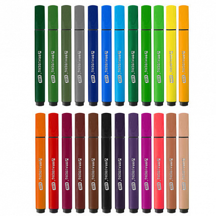 Фломастеры в пластиковом кейсе трехгранные утолщенные УЛЬТРАСМЫВАЕМЫЕ, BRAUBERG KIDS, 24 цвета, 152192