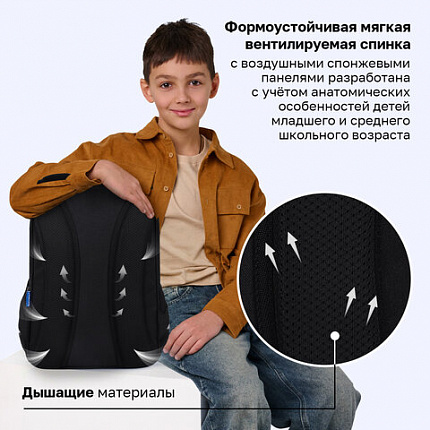 Рюкзак BRAUBERG PROFI, 2 отделения, с брелком, "Черный мяч", объемный дизайн, 36х27х19 см, 274416