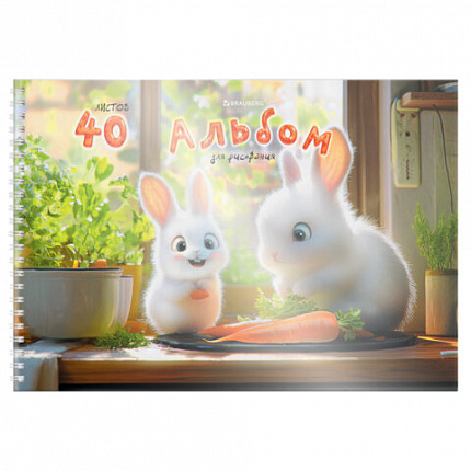 Альбом для рисования, пластиковая обложка, А4 40л., гребень, BRAUBERG, 210х297мм, АССОРТИ-1 (8 видов), 107682