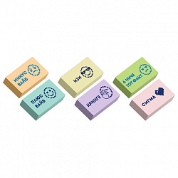 Ластики с надписью FUNSTER (ФАНСТЕР) "ЗАБАВНЫЕ ФРАЗЫ", НАБОР 6 ШТУК, 45х25х10 мм, экологичный ПВХ, 274019