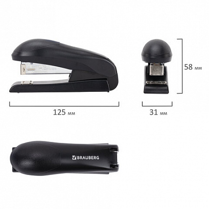 Степлер №24/6, №26/6 BRAUBERG "UNIVERSAL", до 30 листов, на 100 скоб, черный, 272716
