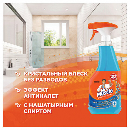 Средство для мытья стекол и зеркал 530 мл, МИСТЕР МУСКУЛ "После дождя", распылитель