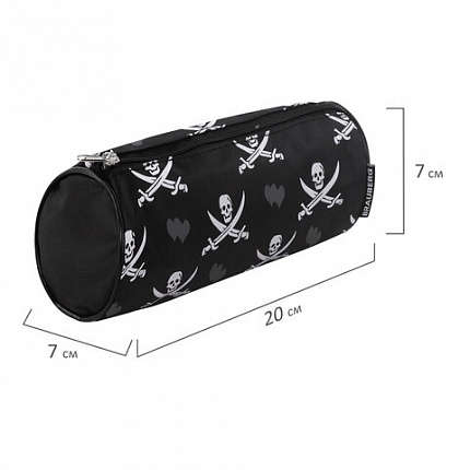 Пенал-косметичка BRAUBERG для учеников начальной школы, черный, "Пираты", 20х7х7 см, 223273