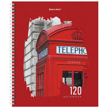 Тетрадь А5 120 л. BRAUBERG, гребень, клетка, твёрдая обложка, "Города" (микс в спайке), 404449