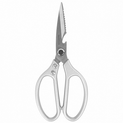 Ножницы кухонные DASWERK (ДАСВЕРК), 210 мм, с открывашкой, зазубренные, металлические ручки, 608901