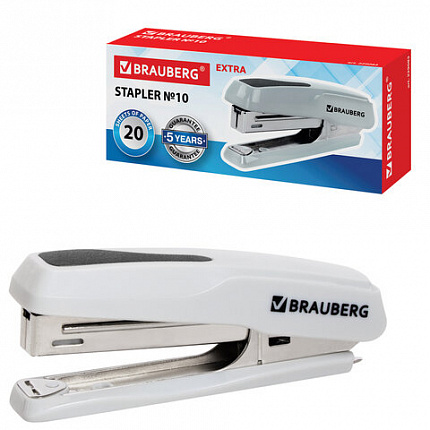 Степлер №10 BRAUBERG "Extra", до 20 листов, антистеплер, серый, 229083