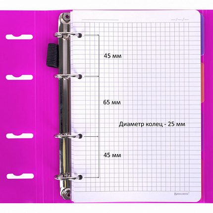 Тетрадь на кольцах А5 175х220 мм, 120 л., пластик, на липучке, с разделителями, BRAUBERG, Розовый, 404635