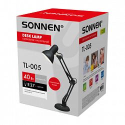 Настольная лампа-светильник SONNEN TL-005, подставка, 40 Вт, Е27, черный, высота 50 см, 237646